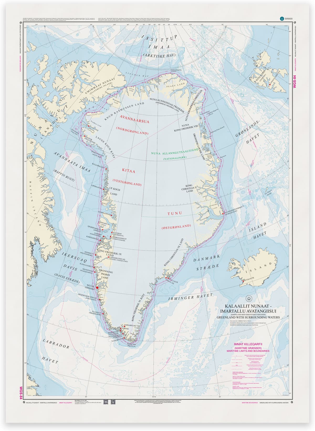 Geodatastyrelsen Greenland Chart - G Kalaallit Nunaat - Imartallu Avatangiisui (Grønland Med Omgivende Farvande) Greenland With Surrounding Waters Wgs-84