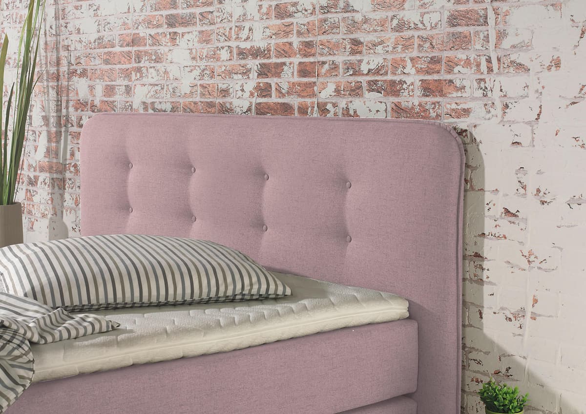 Boxspringbett HOME AFFAIRE "Cecina", rosa (rosé), B:122cm L:210cm, Struktur fein (100% Polyester), Komplettbetten, Boxspringbett, in 5 Breiten, 3 Ausführungen, 2 Härtegrade, Knopfheftung, Topper rosé Struktur fein, Liegefläche B/L: 100cm x 200cm Betthöhe: