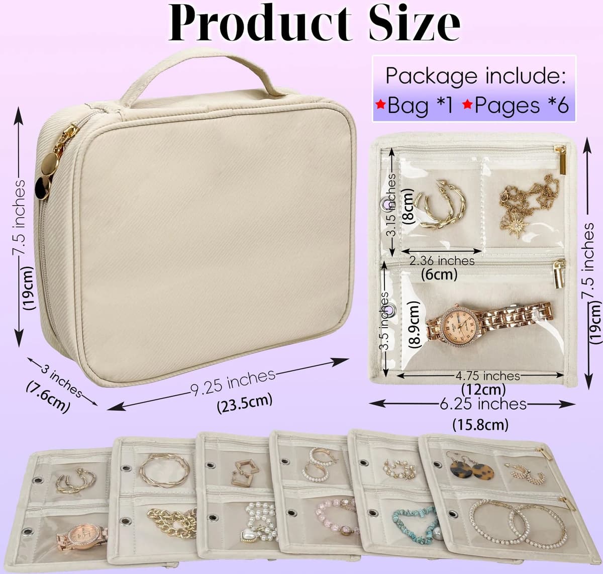 NONE Travel Jewelry Organizer Case,Jewelry Bags Jewelry Storage Book Binder with Clear Zipper Velvet Pouch for Traveling,Earrings