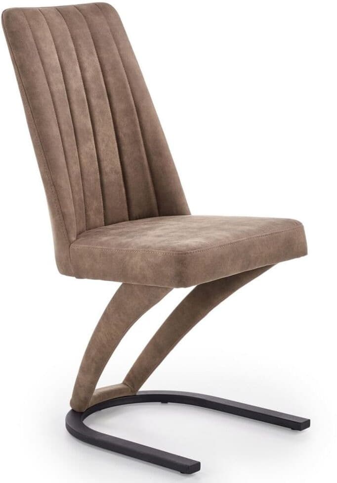 MSO Chaise design en cuir marron avec piètement en acier noir Marron 61x98x46cm