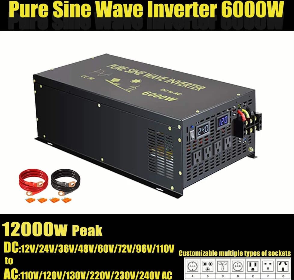 NONE Pure Sine Wave Solar Inverter 6000W 12V 24V 36V 48V 96V DC to 120V 230V 240V AC Converter Car Power Inverter for Home Power Bank