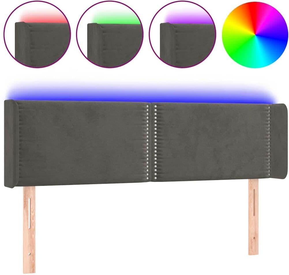 vidaXL Tête de lit à LED Gris foncé 147x16x78/88 cm Velours
