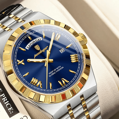 Uplifted Finds Poedagar Luxury Business Men Watch With Week And Date Display gold blue