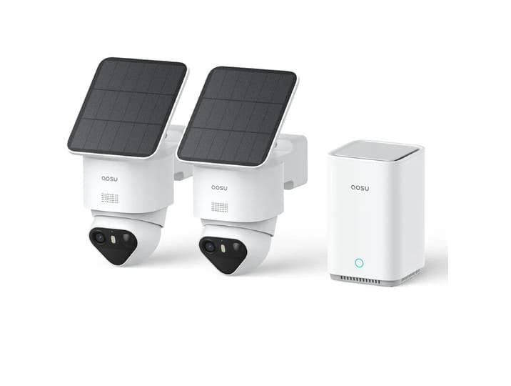 AOSU T2 Ultra 4K UHD Caméra de Surveillance Extérieure Batterie Solaire pour AOSUBase, Kit 2 Caméras, Vision Nocturne TrueColor, Suivi de Voiture, Panoramique/Inclinaison 360°, Aucun Abonnement Requis, Mémoire Extensible jusqu'à 1 To