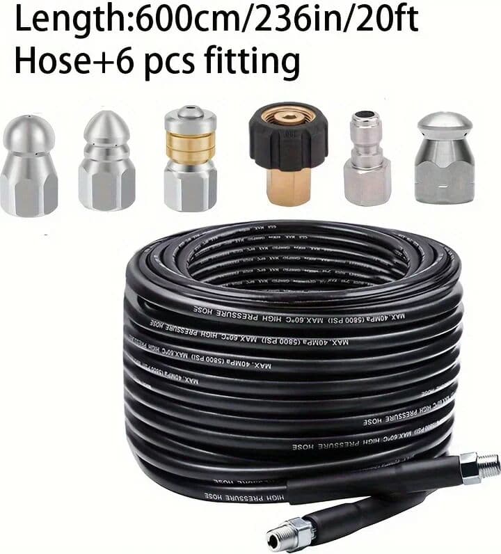 NONE Drain Cleaner Kit 5800PSI High Pressure Rotating Nozzle & Hose, Clogged Drains Tool for Plumbers Homeowners DIY Gift