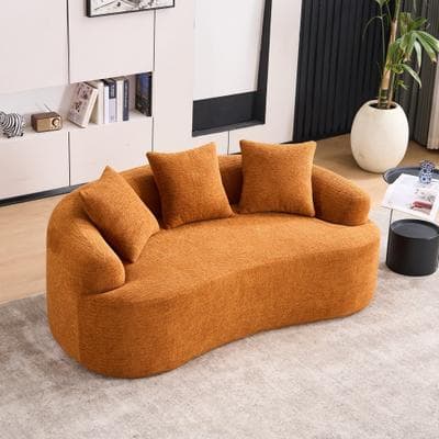 Loedds Loveseat Sofa with Included Throw Pillows, Sculpted Curved Design and Cushioned Seating Comfort in Orange