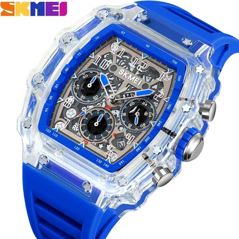 SKMEI 2305 Fashion Quartz Sports Watch Men's Waterproof Chronograph Calendar Transparent Case Watch Men's Business Watch Reloj