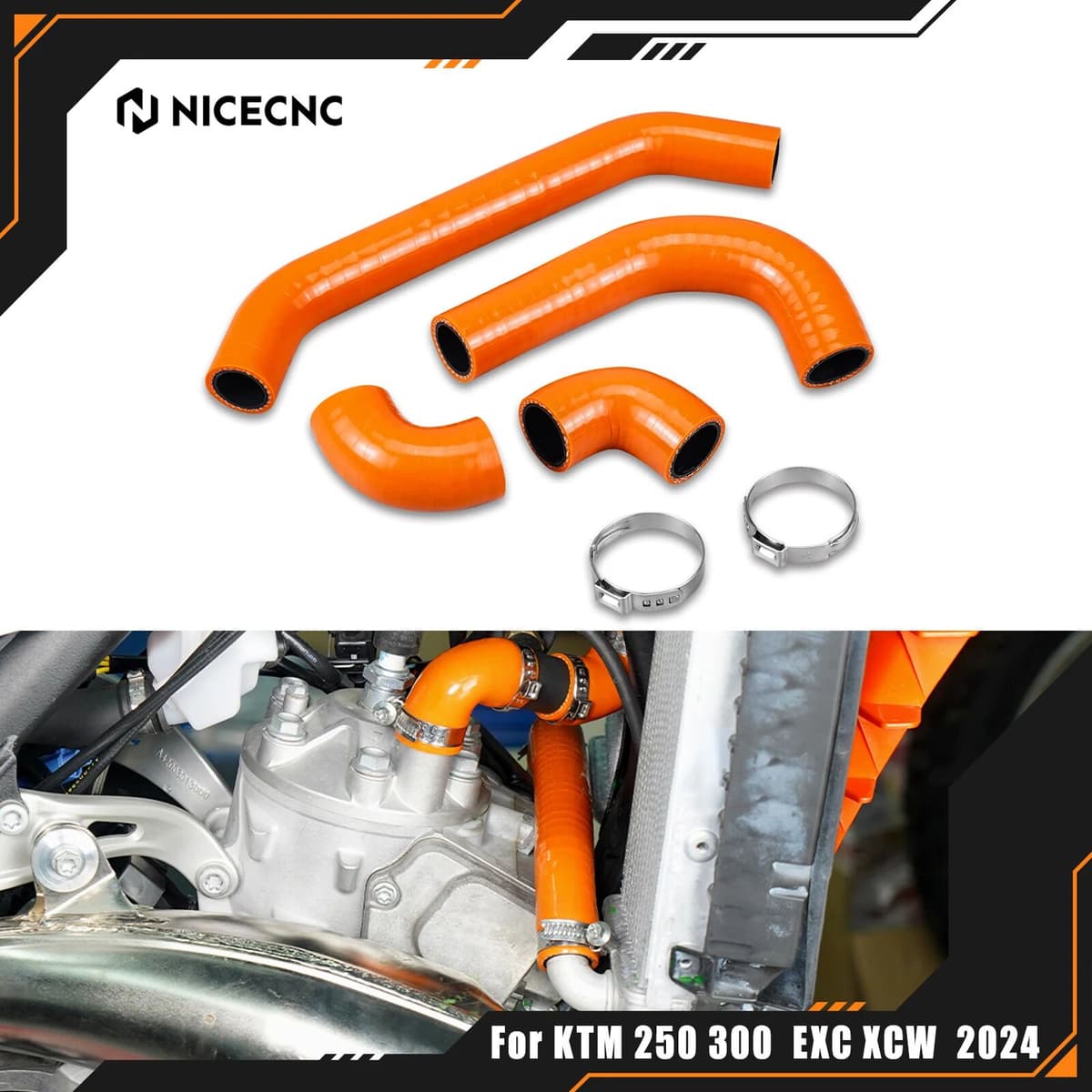 NICECNC For KTM EXC 300 EXC 250 XCW 300 2024 Silicone Radiator Hose Kit SX 250 XC 250 XC 300 For Husqvarna TE 300 GasGas EC 300