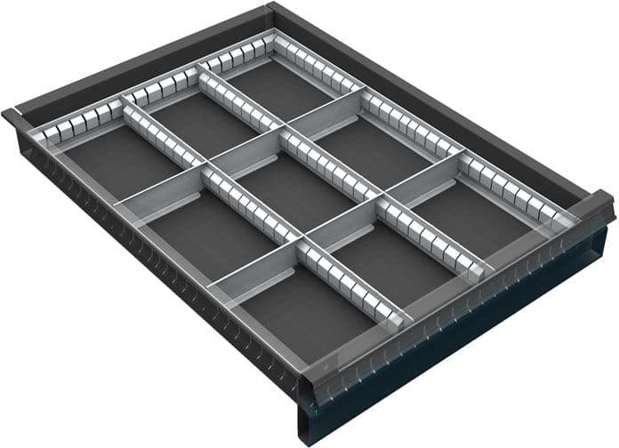 Organizér náradia do zásuvky skríň KOVOS so šírkou 500 mm, 9 priehradiek, 60 - 120 mm