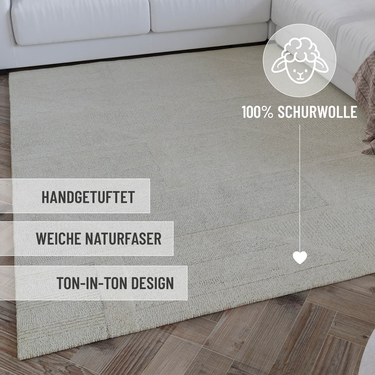 Wecon home "Hamptons FIVETEEN" rechteckig 15 mm Höhe Läufer, Schurwolle, Kurzflor, Wohn- & Schlafzimmer, Hoch-Tief-Effekt creme weiß B : 140cm 1 Stk., 15mm, L: 200cm