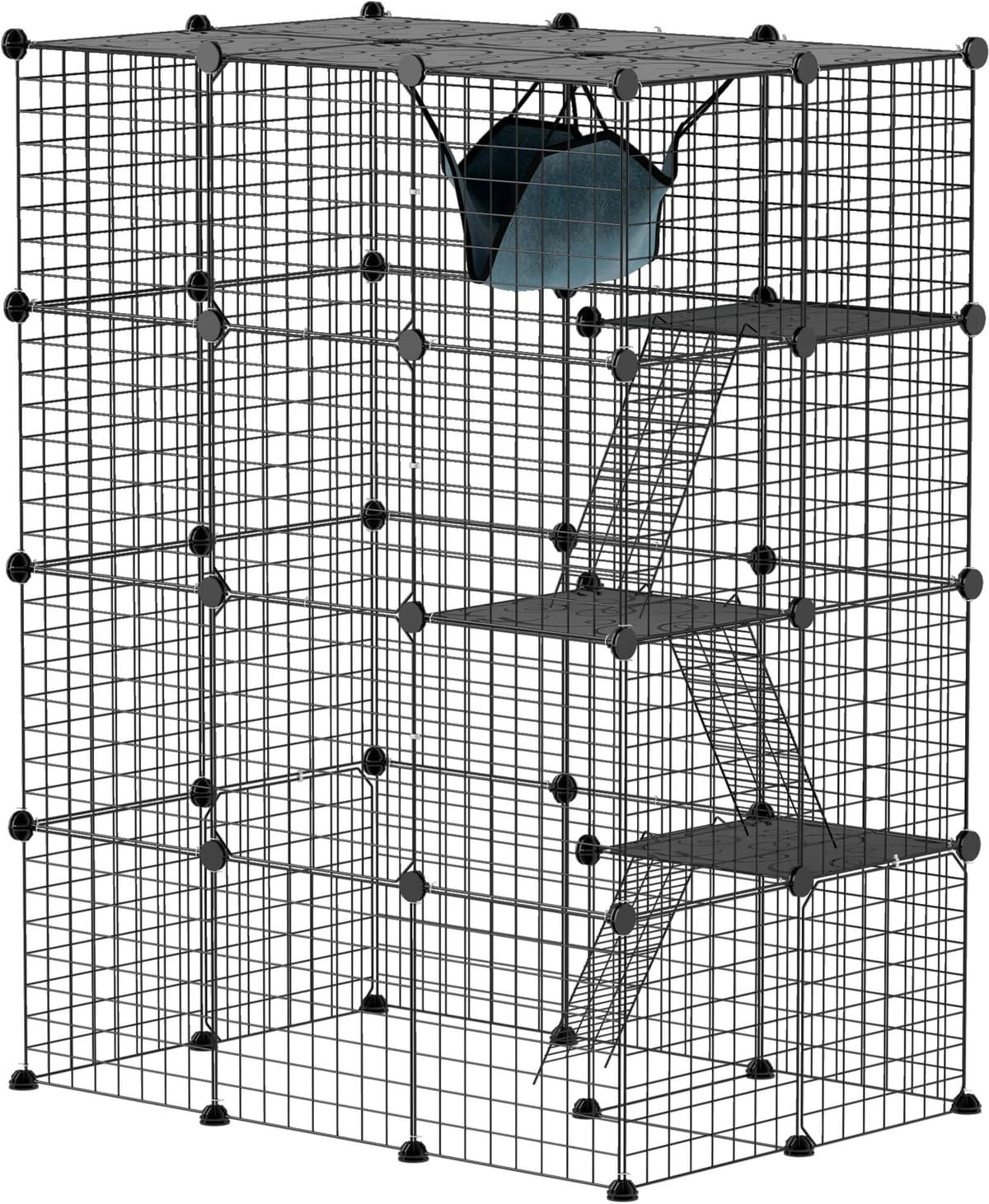 PawHut 4-Tier Cat Cage Indoor, DIY Cat Playpen with Hammock, Ramps, 5 Doors