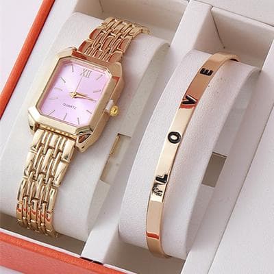 Fusion Finds Luxury Women's Quartz Watch & Watch And Bracelet Set For Women Elegant Gold Business Wristwatch Gift gold pink Set
