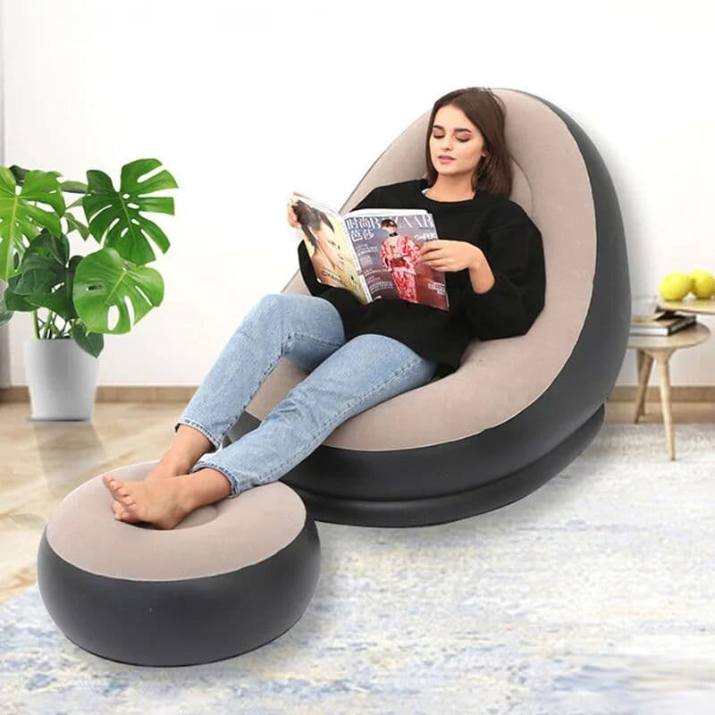 NONE Inflatable Lazy Sofa Chair PVC Flocking Foldable Sofa With Slip-on Lunch Lounge Chair Set