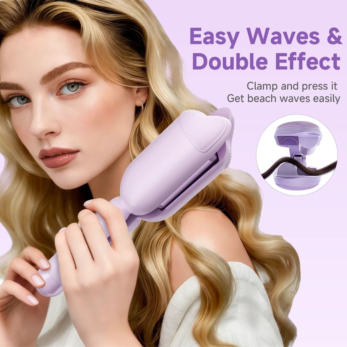 minhuang Hair Curling Iron 36mm Deep Wave Hair Curler 4 Temperature Adjustable Fast Heating Crimping Iron Styler Wand for All Hair Style