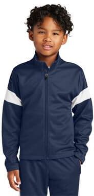 Sport-Tek YST800 Youth Travel Full-Zip Jacket in True Navy Blue/White size XL   Recycled Polyester