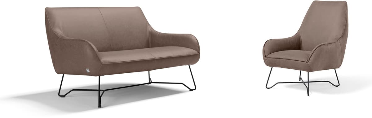 Polstergarnitur EGOITALIANO "Namy, Designobjekt mit hohem Sitzkomfort und toller Detailverarbeitung", braun (mud), Luxus-Microfaser Lederoptik, Sitzmöbel-Sets, Polstergarnitur, Set aus 2-Sitzer und Sessel, edles Metallgestell
