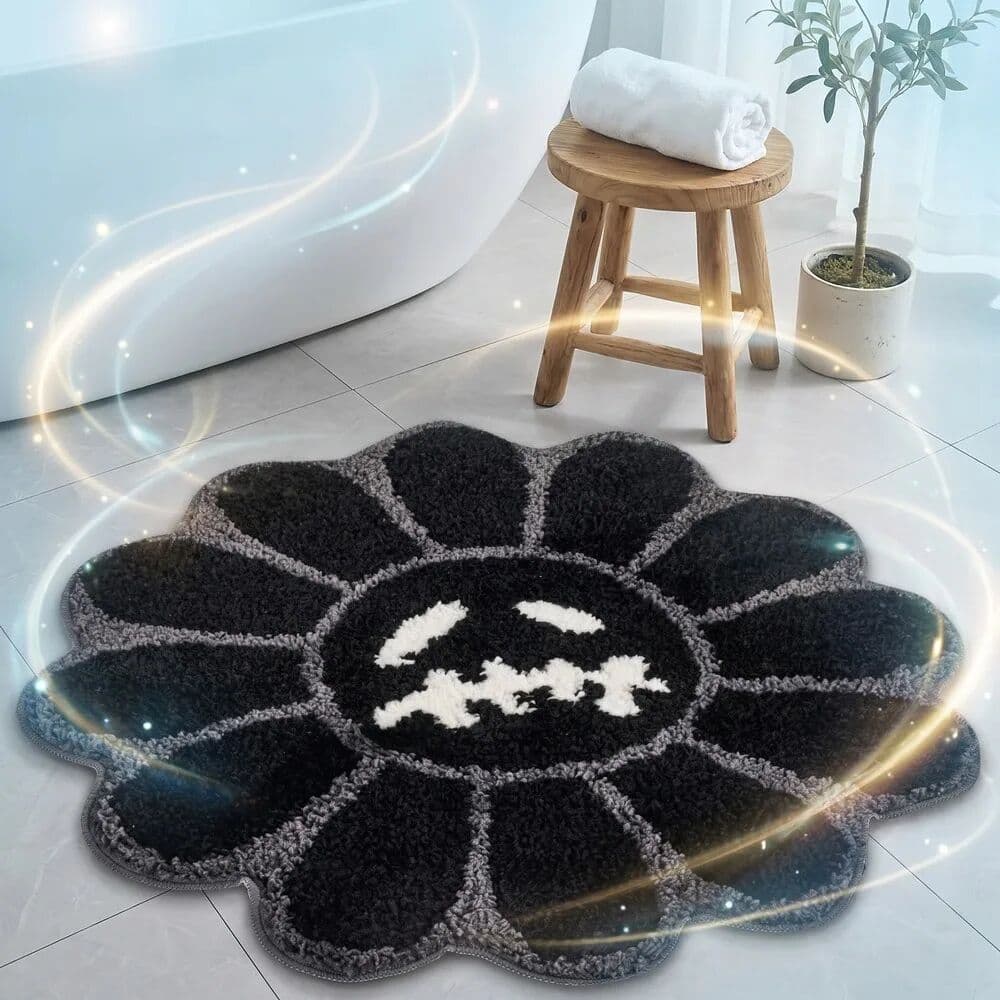 NONE Tufted Skull Face Flower Rug Polyester Anti Slip Stitched Pattern Carpet 60 80 100cm Black Brown Indoor Floor Mat Living Room
