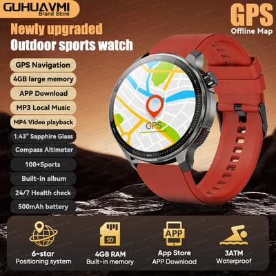 Inspire Daily Merch Premium Rugged GPS Smartwatch With Offline Maps, Compass & Altimeter For Outdoor Adventure red