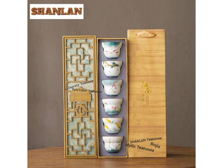 Ensemble de 6 tasses à thé en forme de gourde de lotus peintes à la main, bouche ronde, bol à thé antique, paire de tasses à thé, tasse à dégustation de thé, tasse à sentir le thé, tasses de maître