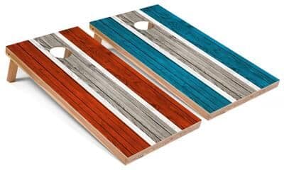 Skip's Garage Orange and Turquoise Striped Outdoor Cornhole Set