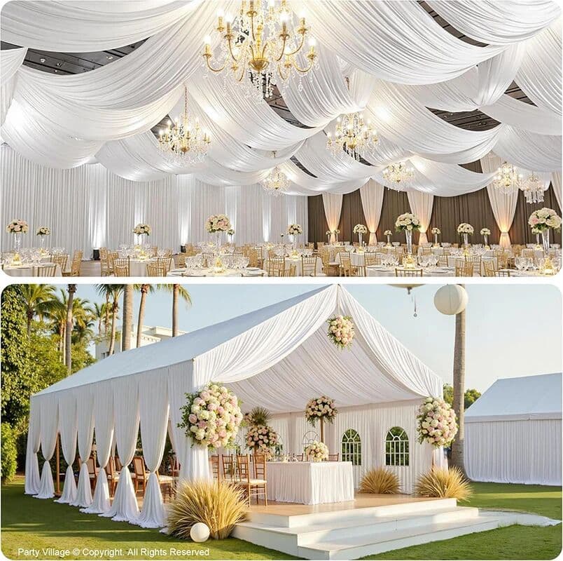 NONE Double-layer Ceiling Curtains Wrinkle-Free Wedding Tent Canopy Drapes Wedding Decor Birthday Party Hotel Banquet with Rod Pocket