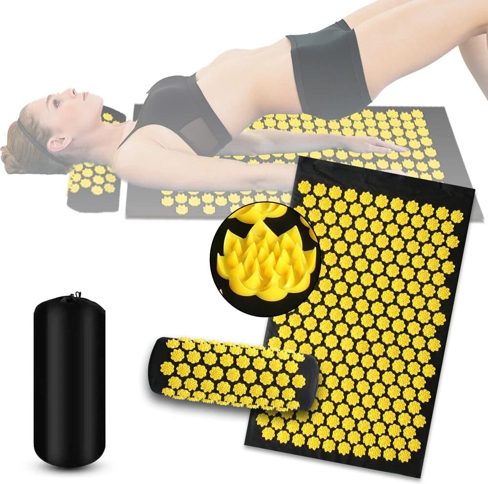 Rilanvo 3Pcs Yoga Acupressure Mat and Pillow Set Acupuncture Long Massage Cushion Neck Back Feet Massager Relieve Stress Pain Massager