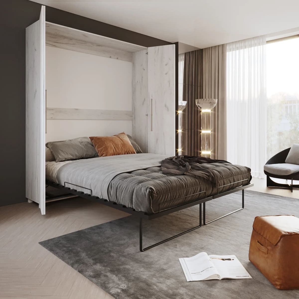 garneroarredamenti Letto a scomparsa verticale 160x200cm matrimoniale bianco pino Calvin Gihome®