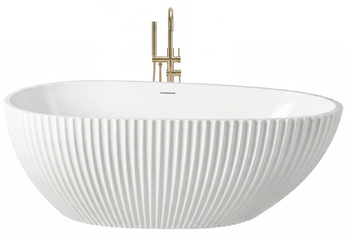 Rea freistehende Acrylbadewanne Carmen 170, gebürstetes Gold, Abdeckhaube mit Stopfen