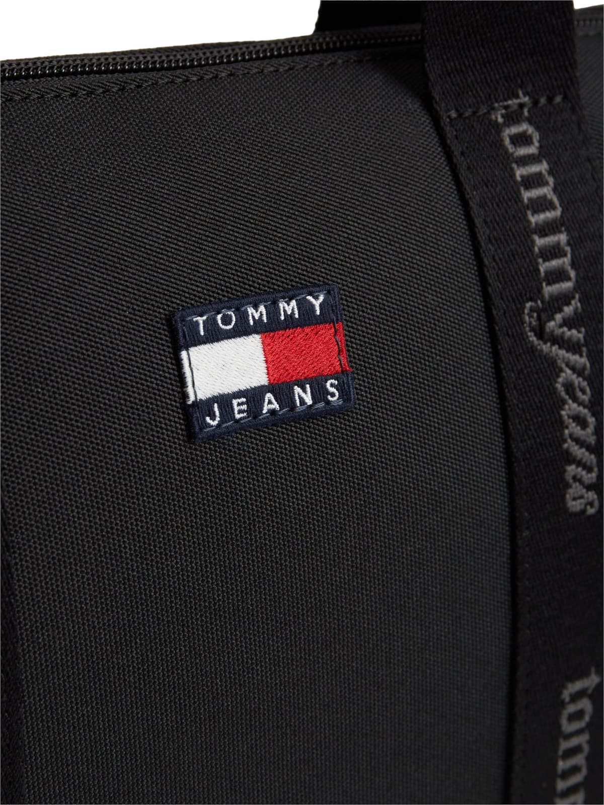 Handtasche TOMMY JEANS "TJW ESS DAILY MINI TOTE", Damen, Gr. B/H/T: 42cm x 21cm x 13cm, schwarz, Textil, Taschen Handtasche, Damen Umhängetasche, Logoschriftzug an den Tragegriffen schwarz B/H/T: 42cm x 21cm x 13cm