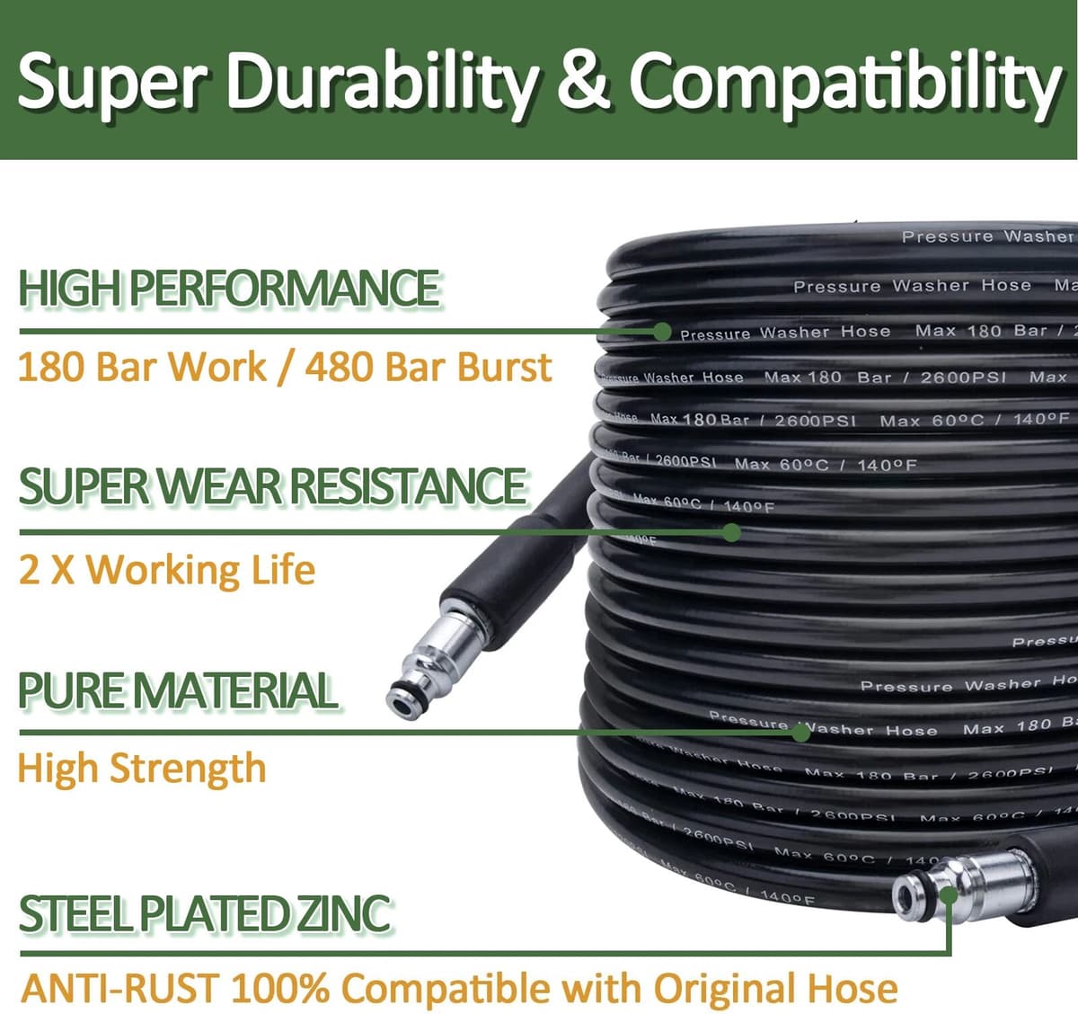 BEAR FORCE 10 m Pressure Washer Hose High Water Cleaning Hose Pipe Cord Car Washer Extension Hose for Bosch High Pressure Cleaner