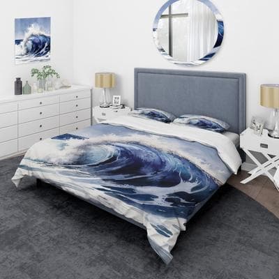 DESIGN ART Designart - Ocean Wave Movement V - Modern Beach Bed Cover Sets - Modern Bed Sets With Shams