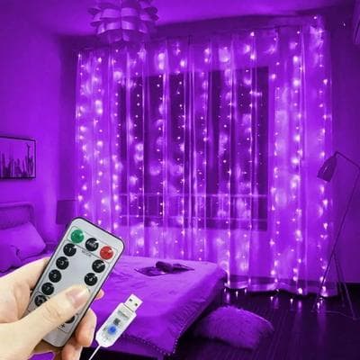 Uplift Picks LumiCascade LED Curtain Lights USB Fairy Lights With Remote purple 6x3 M 600 Leds