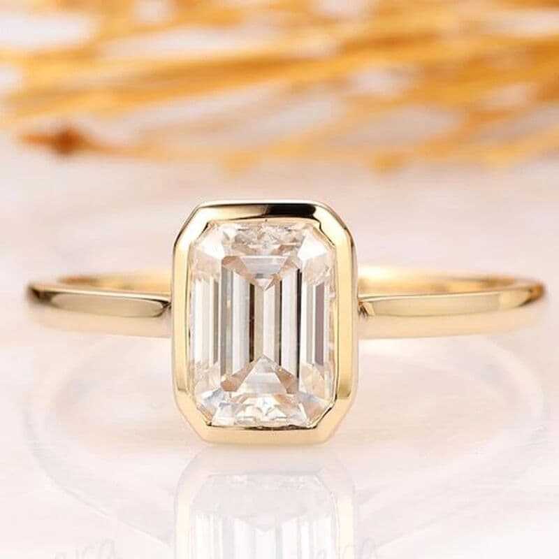 NONE Elegant 1-3ct Emerald Cut Moissanite Ring 925 Sterling Silver Engagement Solitaire Rings for Women Gold Plated Promise Gifts
