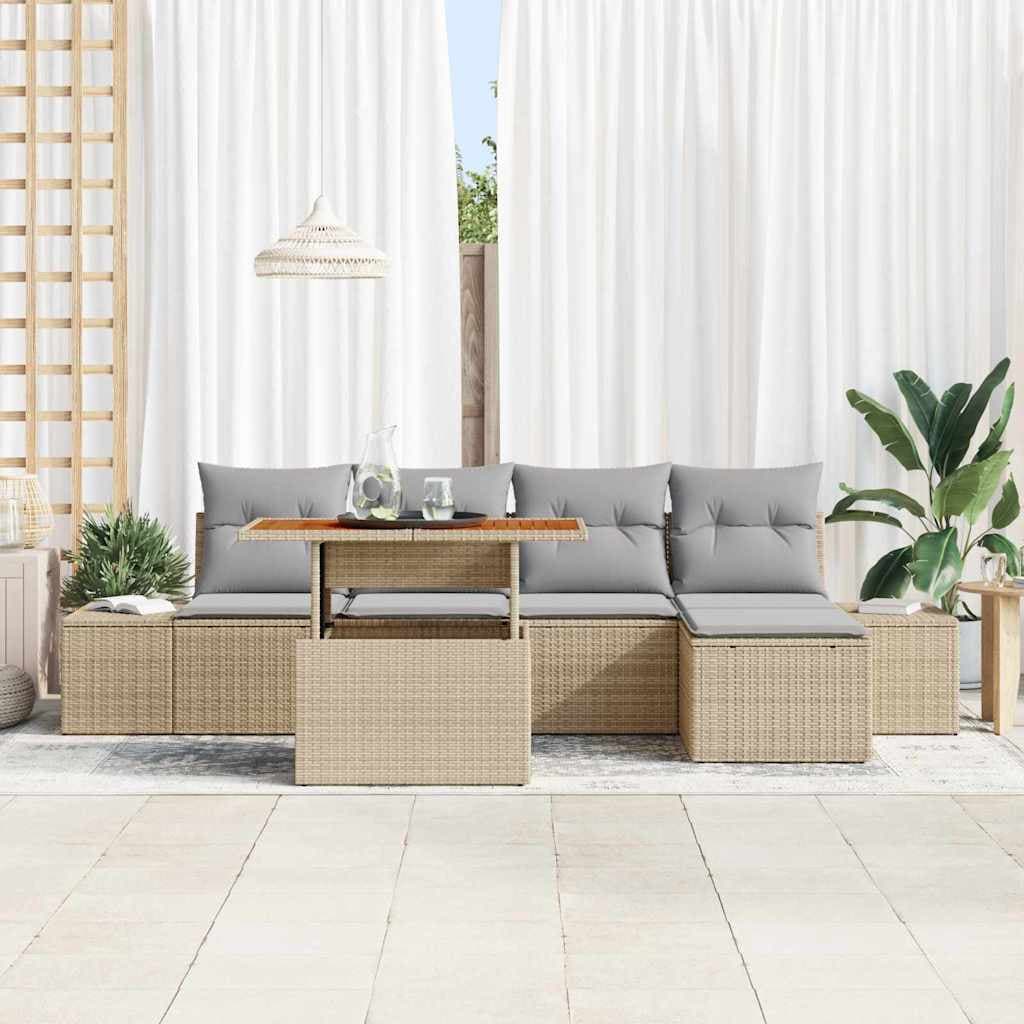 vidaXL Ensemble de canapé de jardin 6 pc Beige Poly rotin
