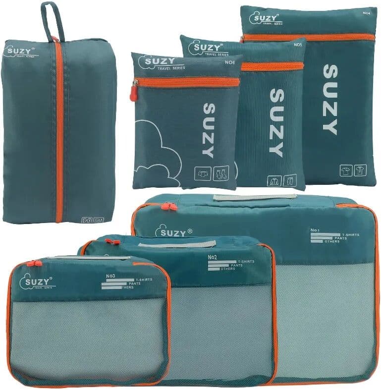 NONE 7pcs Luggage Organizer Bags for Family, Mesh Breathable Travel Packing Cubes for Suitcases Durable Travel Essentials Bags Set