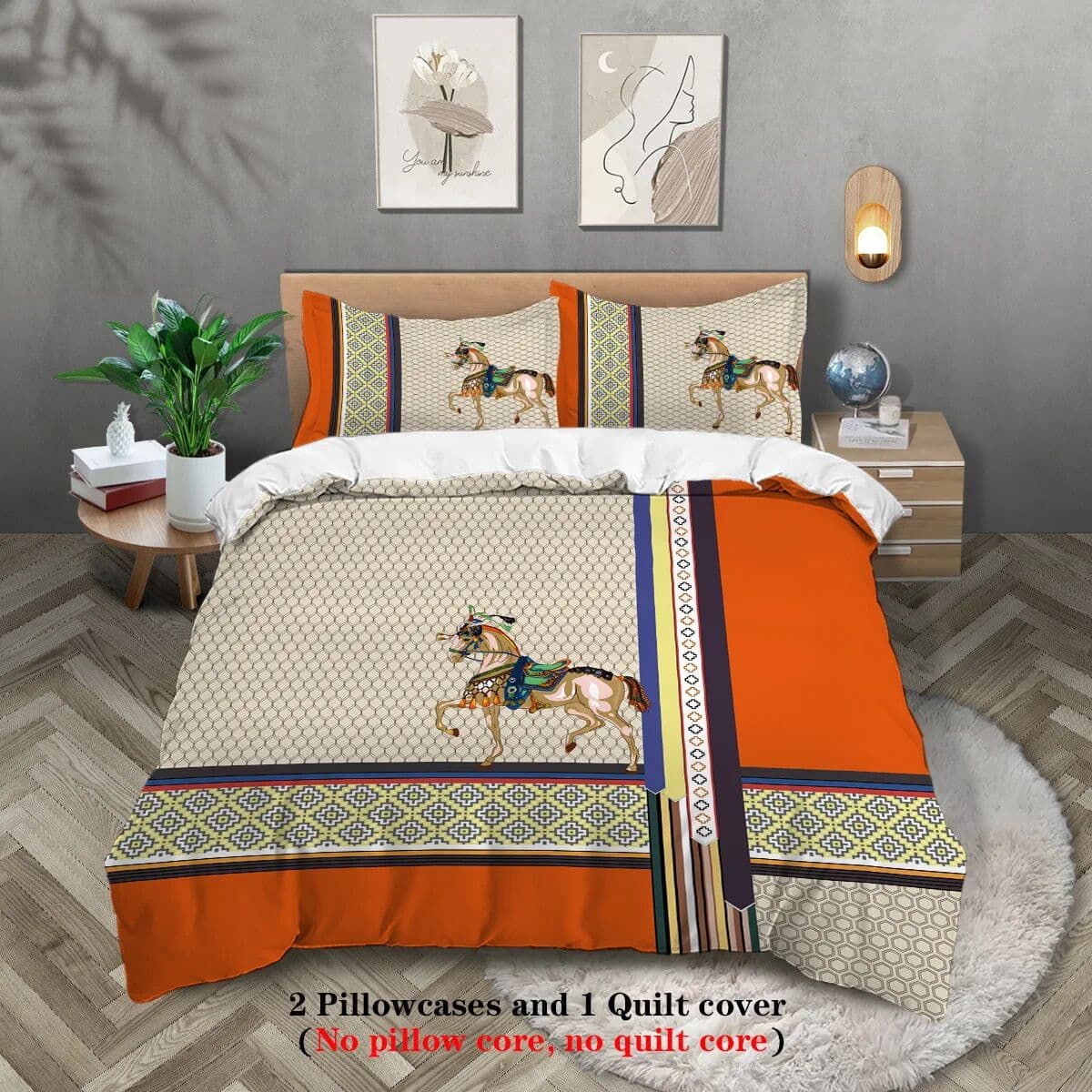 NONE Digital Printed Luxury-Look Microfiber Duvet Cover Set 3Pcs Queen Size Bedding Set Quilt Cover for Hotel Home, Soft Bed Linen