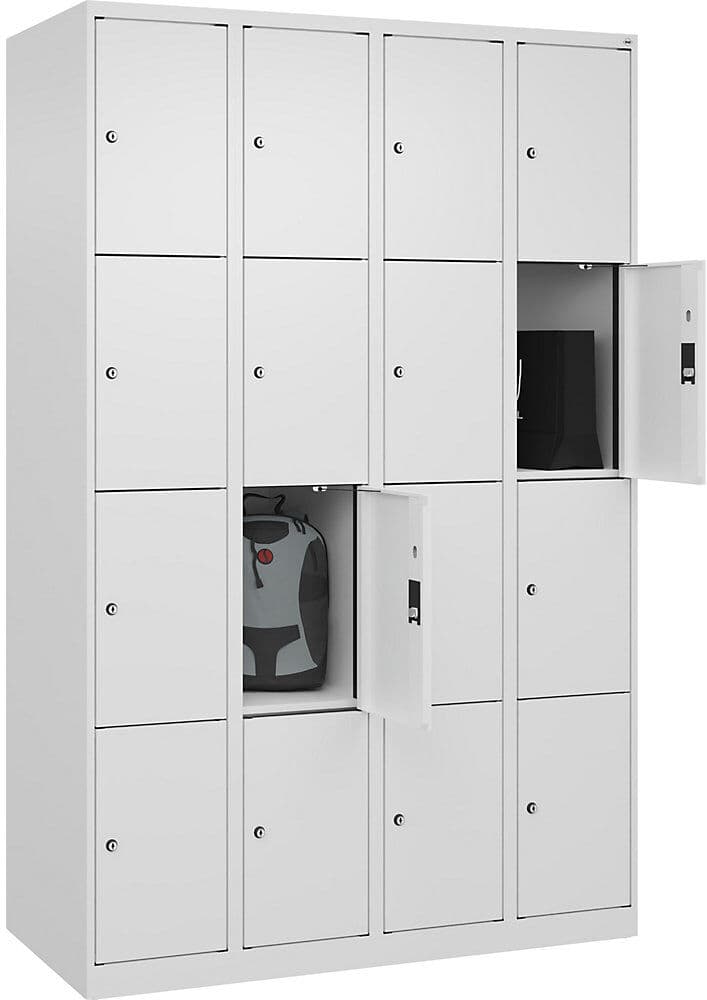 4er-Schließfachschrank Evolo PLUS, 4 Abteile, weiß, B 1200 mm, 16 Fächer, mit Bodengleitern, Zylinderschloss kaiserkraft