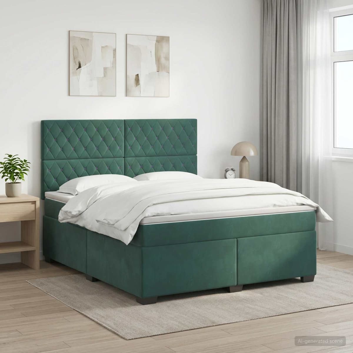 vidaXL Lit boxspring avec matelas Vert foncé 160 x 200 cm Velours
