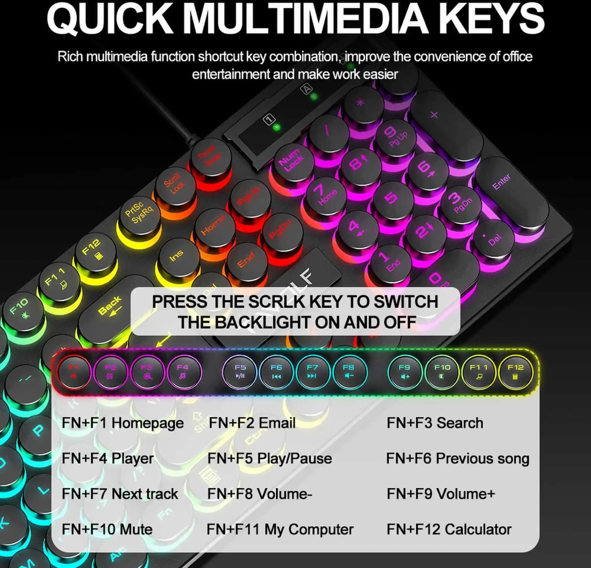 Lesozoh 104keys Punk Retro Keyboard Rainbow Backlight Wired Keyboard RGB Backlit Breathing Light Gaming Ergonomic Keyboard for Office PC