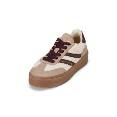 Sneaker MARC O'POLO "aus geöltem Veloursleder und Kunstfell", Damen, Gr. 38, Mesh, beige (earthy taupe), Obermaterial: 100% Polyester, unifarben, Schuhe Sneaker