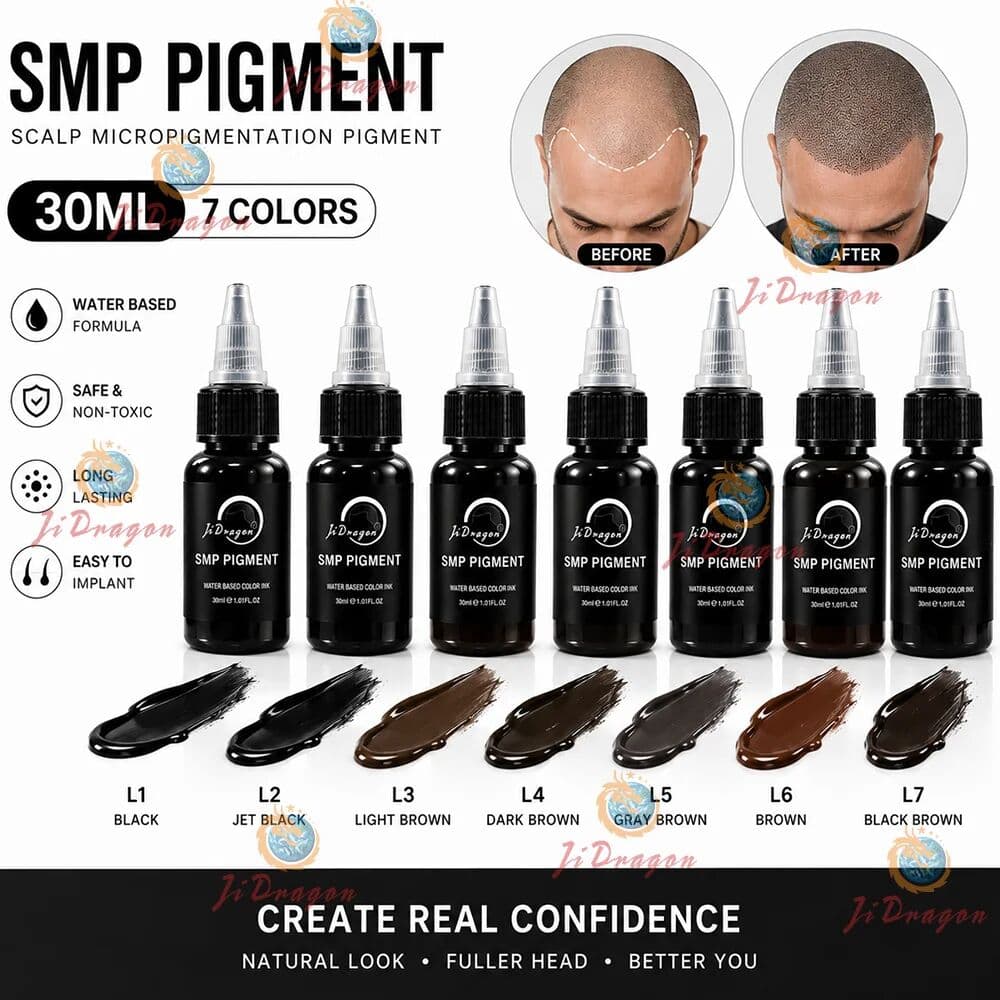 MoNiCa 30ML Professional SMP Pigment Ink 7 Colors Scalp Micropigmentation Pigment for Hairline Density Scalp Tattoo Permanent Makeup
