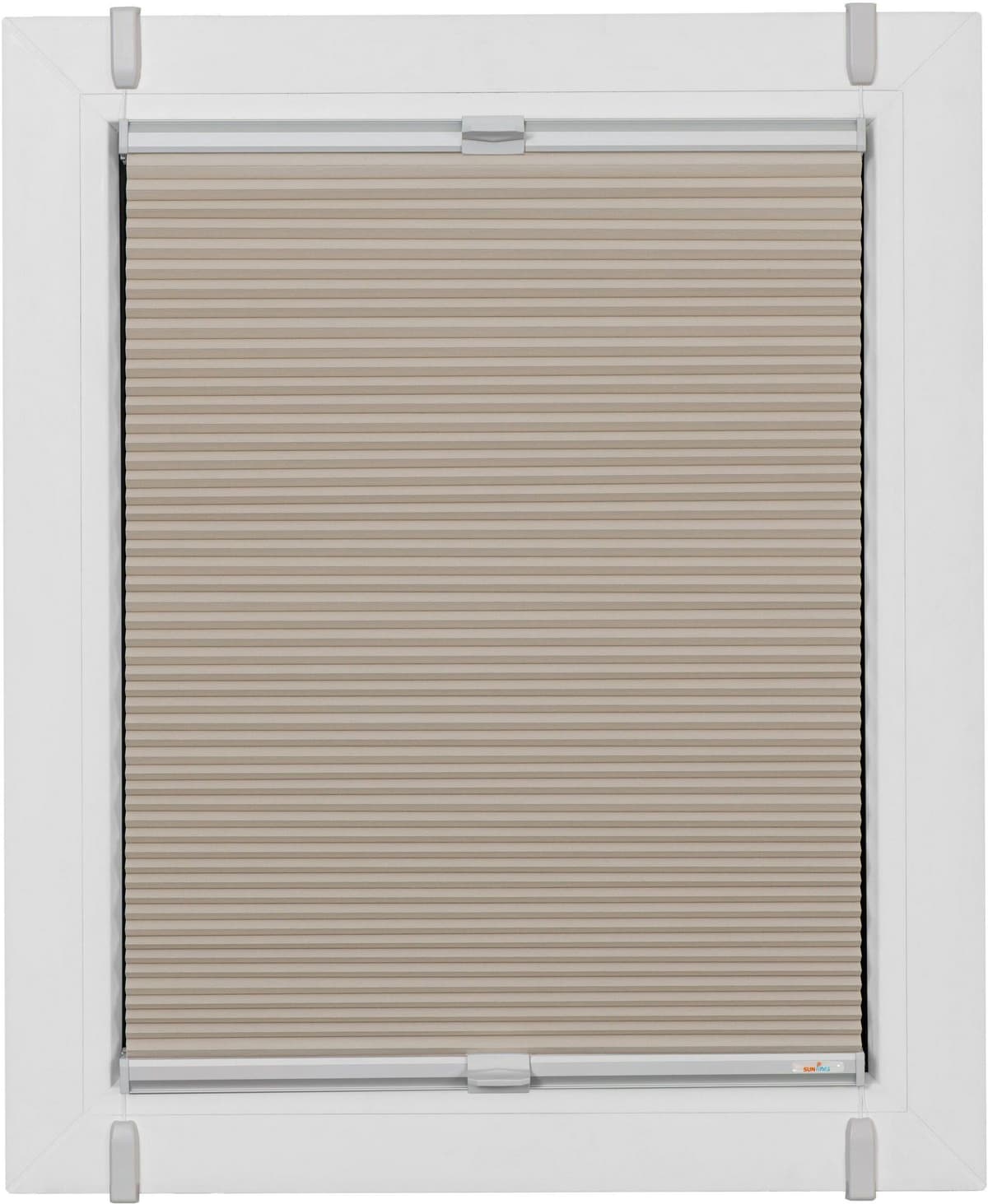 Plissee SUNLINES "Start-up Style Honeycomb, ohne Bohren, verdunkelnd, Klemmträger", beige (sand, weiß, weiß), B:80cm H:155cm, Obermaterial: 100% Polyester, Plissees, Plissee, verspannt mit Simply-Fix Klemmträger, Wabenplissee, nach Mass sand, weiß, weiß 1