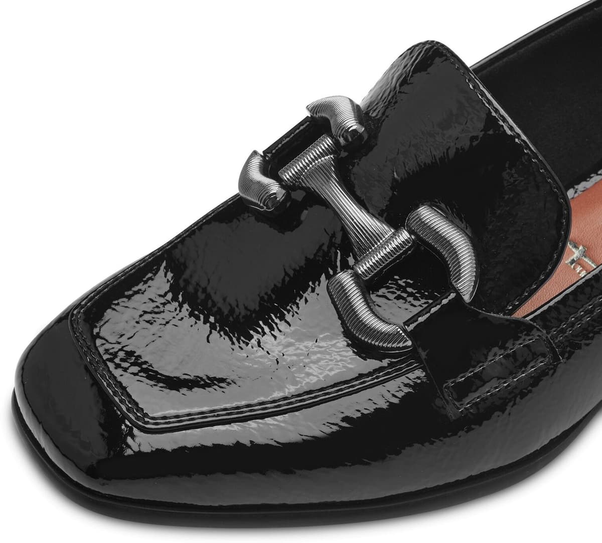 Slipper TAMARIS, Damen, Gr. 36, schwarz, Lacksynthetik, aufgeraut, glänzend, unifarben, Schuhe Slipper, Blockabsatz, Slipper, Businessschuh mit modischer Zierspange, Topseller