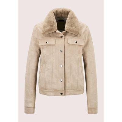 Kurzjacke MADELEINE "Jacke Kurzjacke, abnehmbarer Fake-Fur-Kragen", Damen, Gr. 36, cappuccino, Jacken Kurzjacke