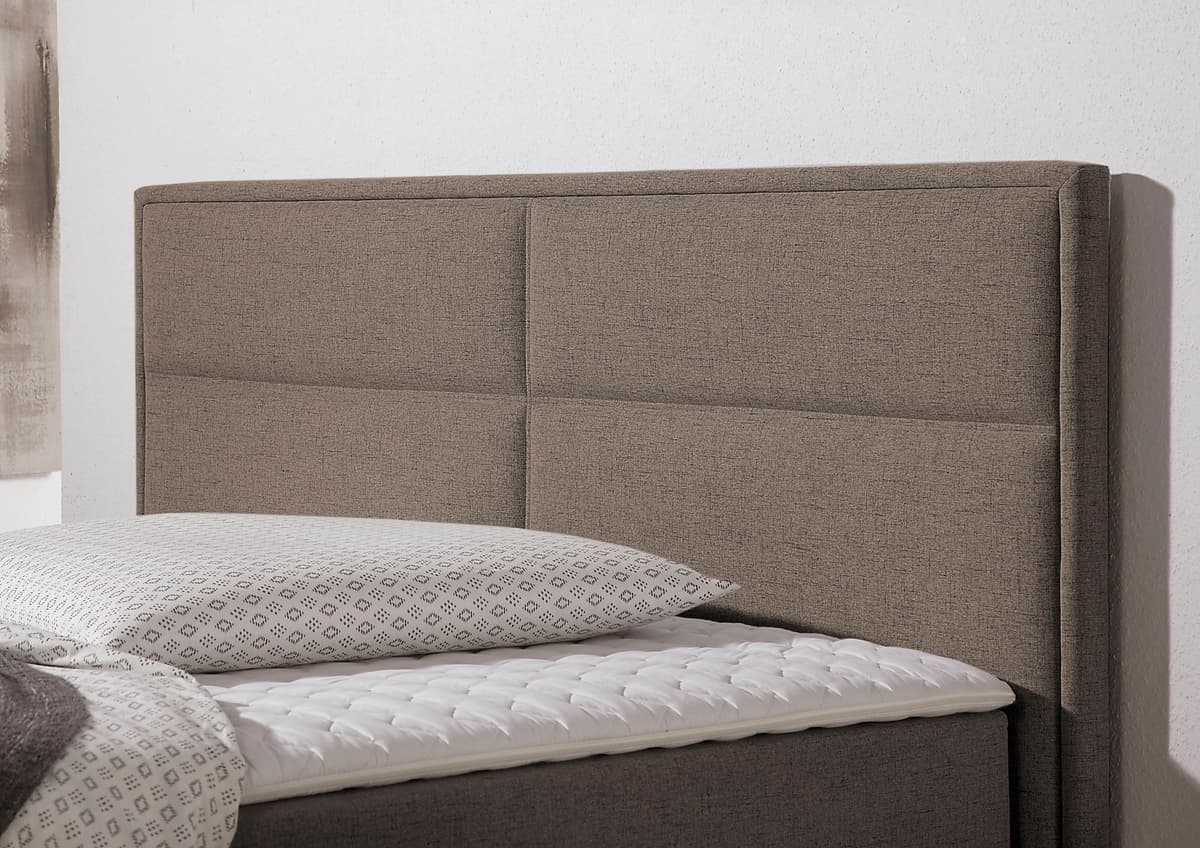 Boxspringbett HOME AFFAIRE "Caria", braun (hellbraun), B:211cm L:209cm, Strukturstoff-Bezug (100% Polyester);Topperbezug 100% Polyester, Komplettbetten, Boxspringbett, in 5 Breiten, 3 Matratzen-Ausführungen, 2 Härtegraden, Topper hellbraun Struktur, Liege