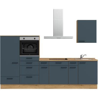 Küchenzeile NOBILIA "Easytouch I", NEU: individuell anpassbar mit gratis Profi-Beratung", blau (küche: blau, korpus: eiche sierra nachbildung, arbeitsplatte: eiche sierra nachbildung), B:300,3cm H:216,6cm T:60cm, Komplettküchen-Sets, Küchenzeile,...