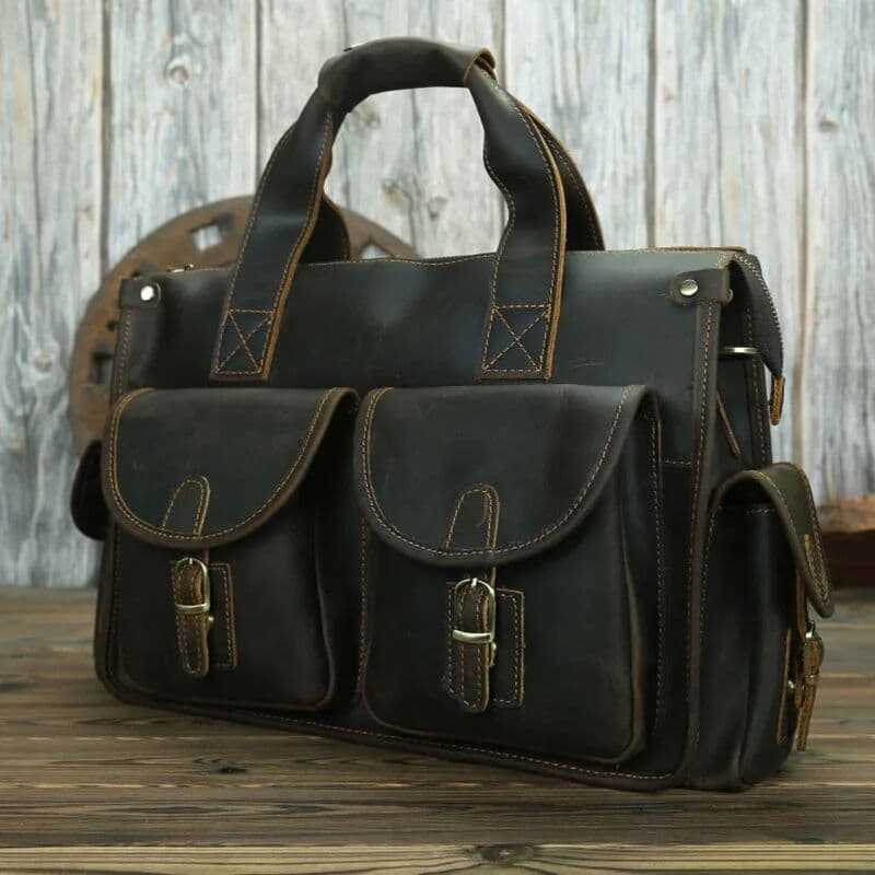 Luufan Vintage Mens Briefcase Genuine Cowhide Leather 15