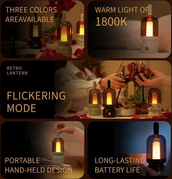 NONE Retro Portable Lamp, Candlelight Imitation Atmosphere Decoration, USB Charging, Long-Lasting Night Light, Ritual Gift, Camping