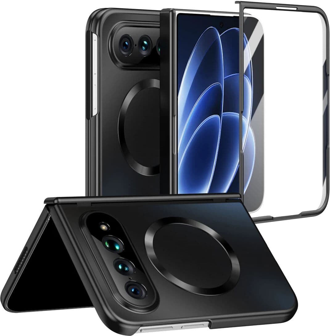 NONE For XiaoMi Mi 18 Fold Solid Color Plating Phone Case Magsafe Magnetic Shockproof Hinge Protective Glass Film PC Shell Back Cover