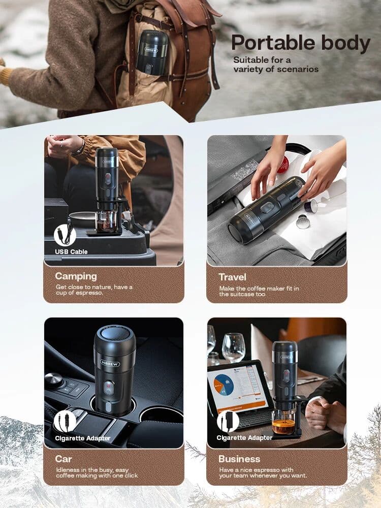 HiBREW Portable Coffee Machine for Car & Home,DC12V Expresso Coffee Maker Fit Nexpresso Dolce Pod Capsule Coffee Powder H4A NEW